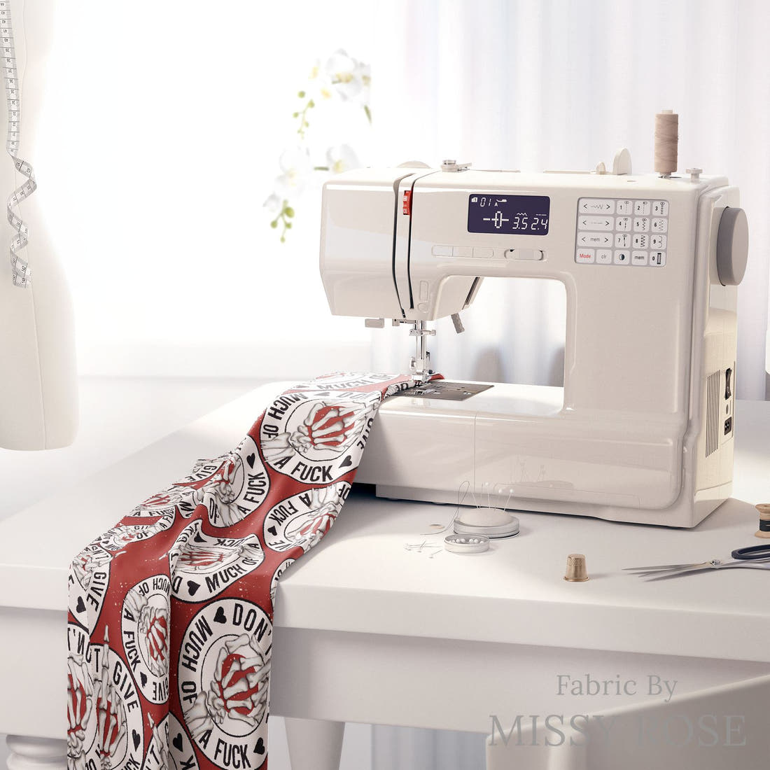 Profanity Fabric 98 on a sewing machine - premium fabric for sewing projects | Fabric by Missy Rose