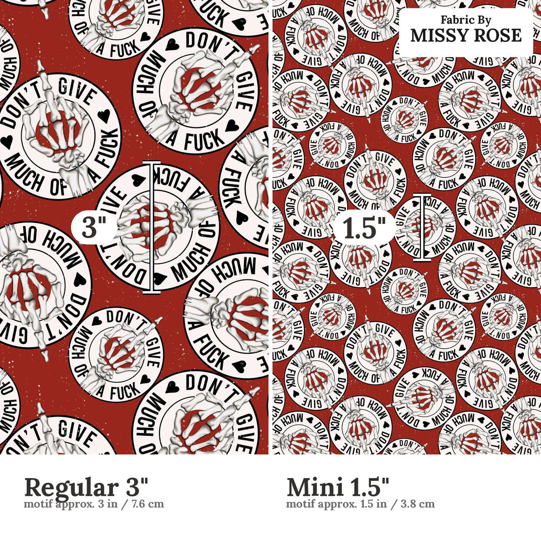 Profanity Fabric 98 Regular 3 inch vs Mini 1.5 inch print scale side by side | Fabric by Missy Rose