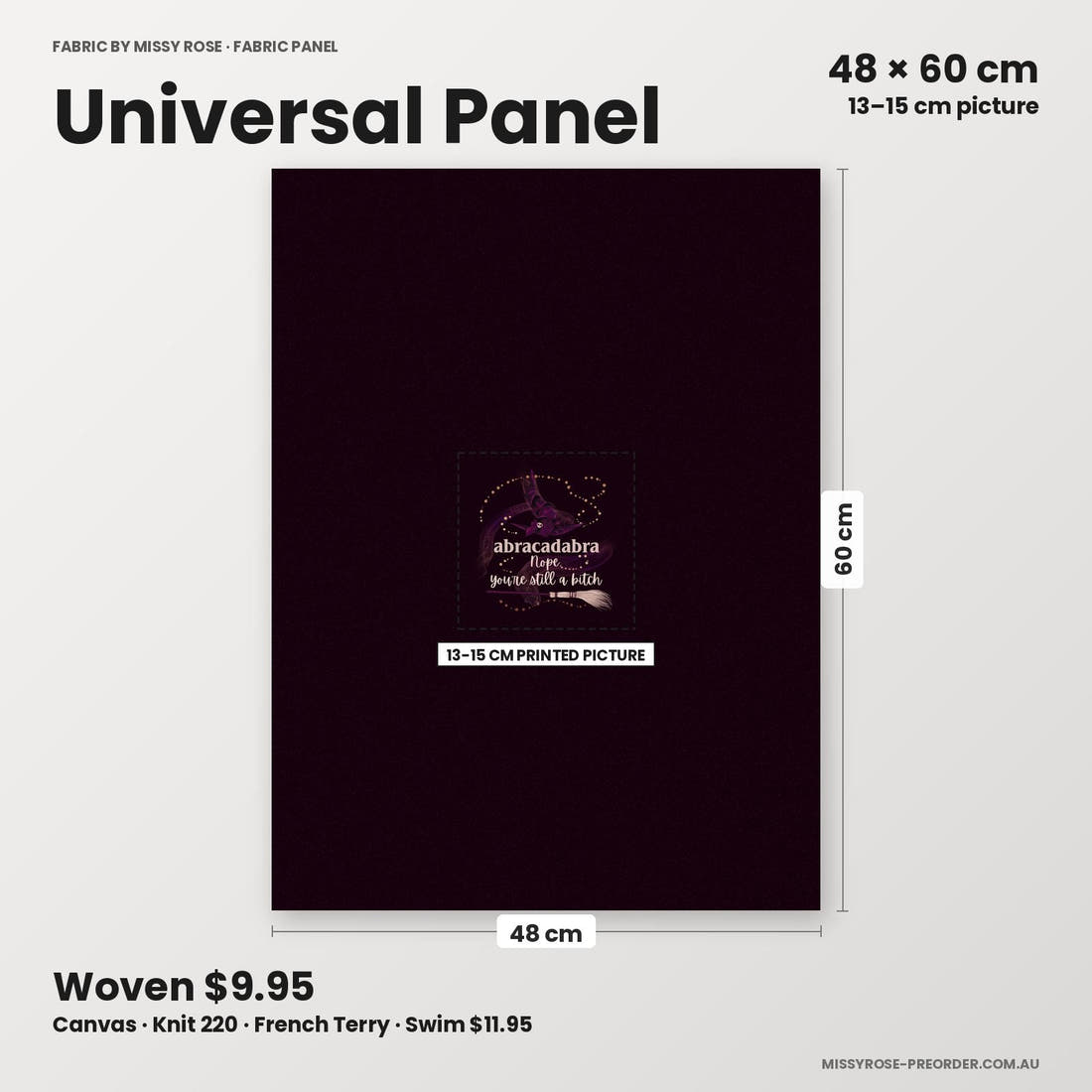 Profanity Fabric Panel 01 universal panel sizing – 13–15 cm printed picture on 48 × 60 cm fabric | Fabric by Missy Rose