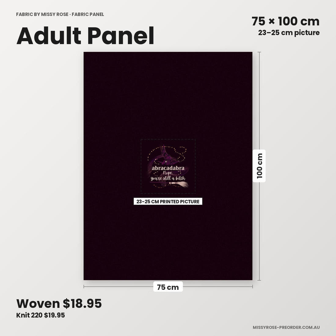 Profanity Fabric Panel 01 adult panel sizing – 23–25 cm printed picture on 75 × 100 cm fabric | Fabric by Missy Rose