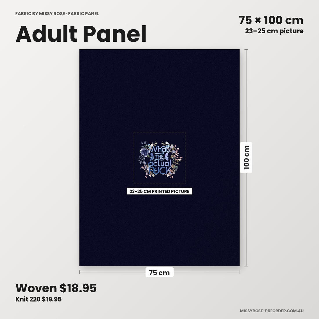 Profanity Fabric Panel 02 adult panel sizing – 23–25 cm printed picture on 75 × 100 cm fabric | Fabric by Missy Rose