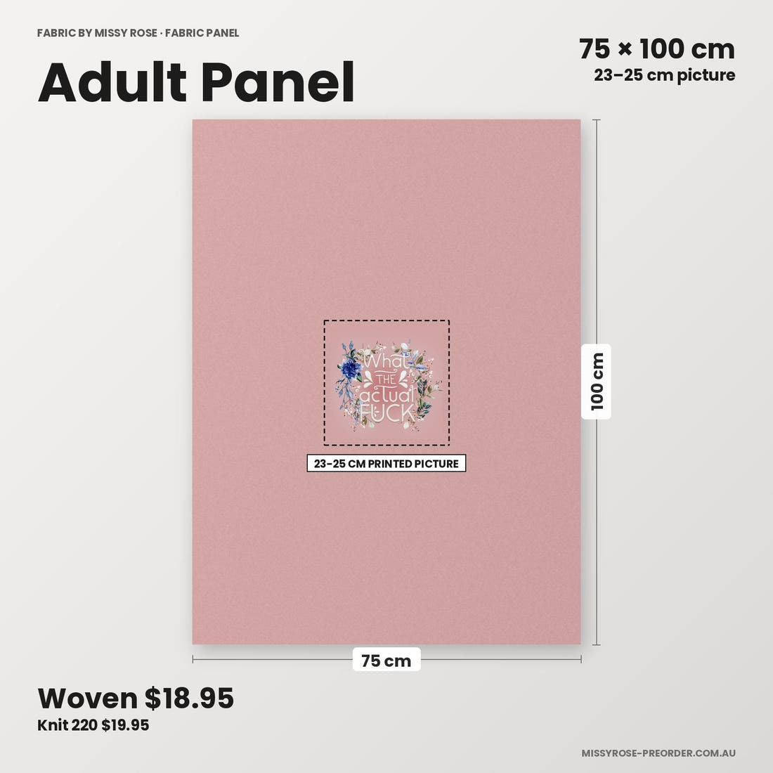 Profanity Fabric Panel 03 adult panel sizing – 23–25 cm printed picture on 75 × 100 cm fabric | Fabric by Missy Rose