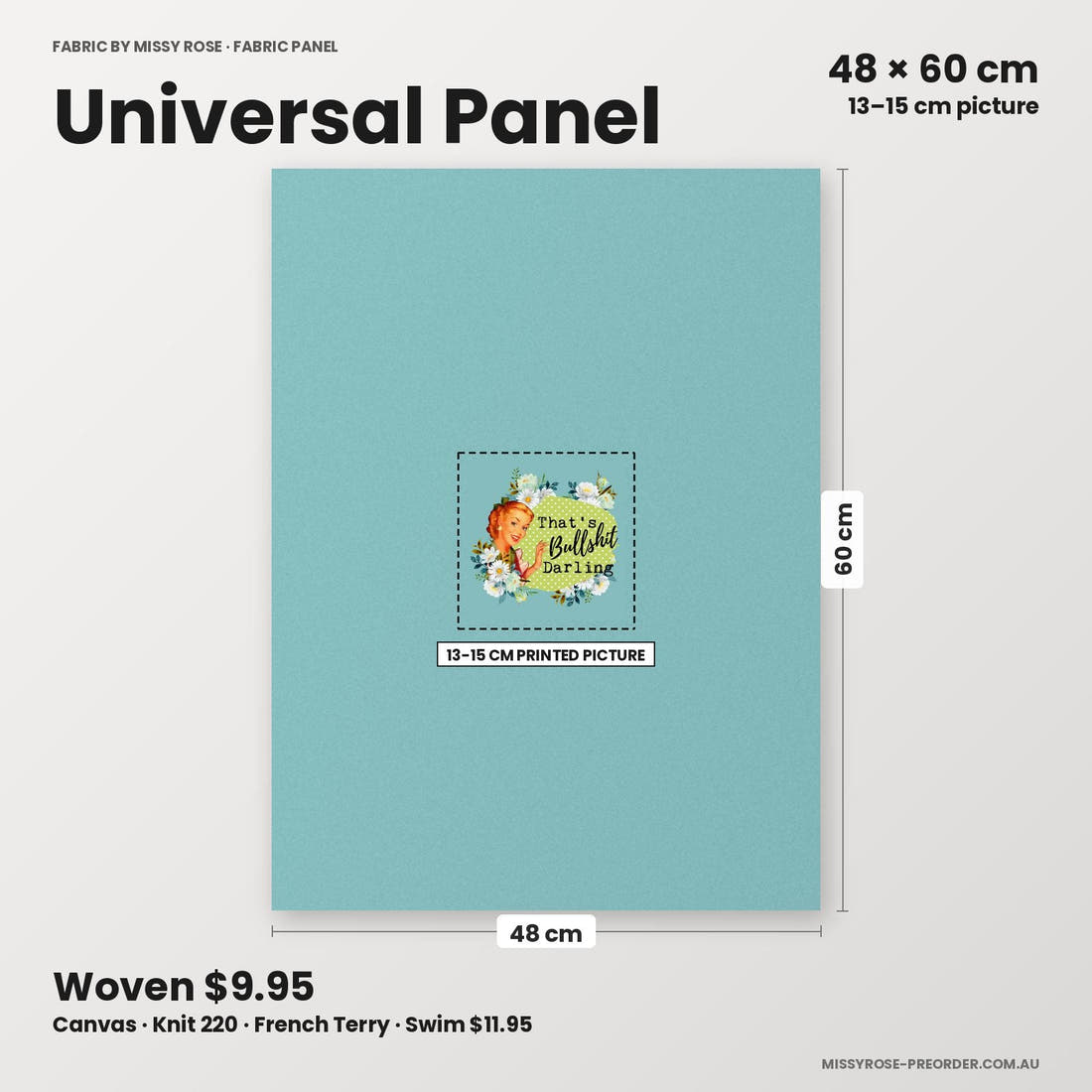 Profanity Fabric Panel 10 universal panel sizing – 13–15 cm printed picture on 48 × 60 cm fabric | Fabric by Missy Rose