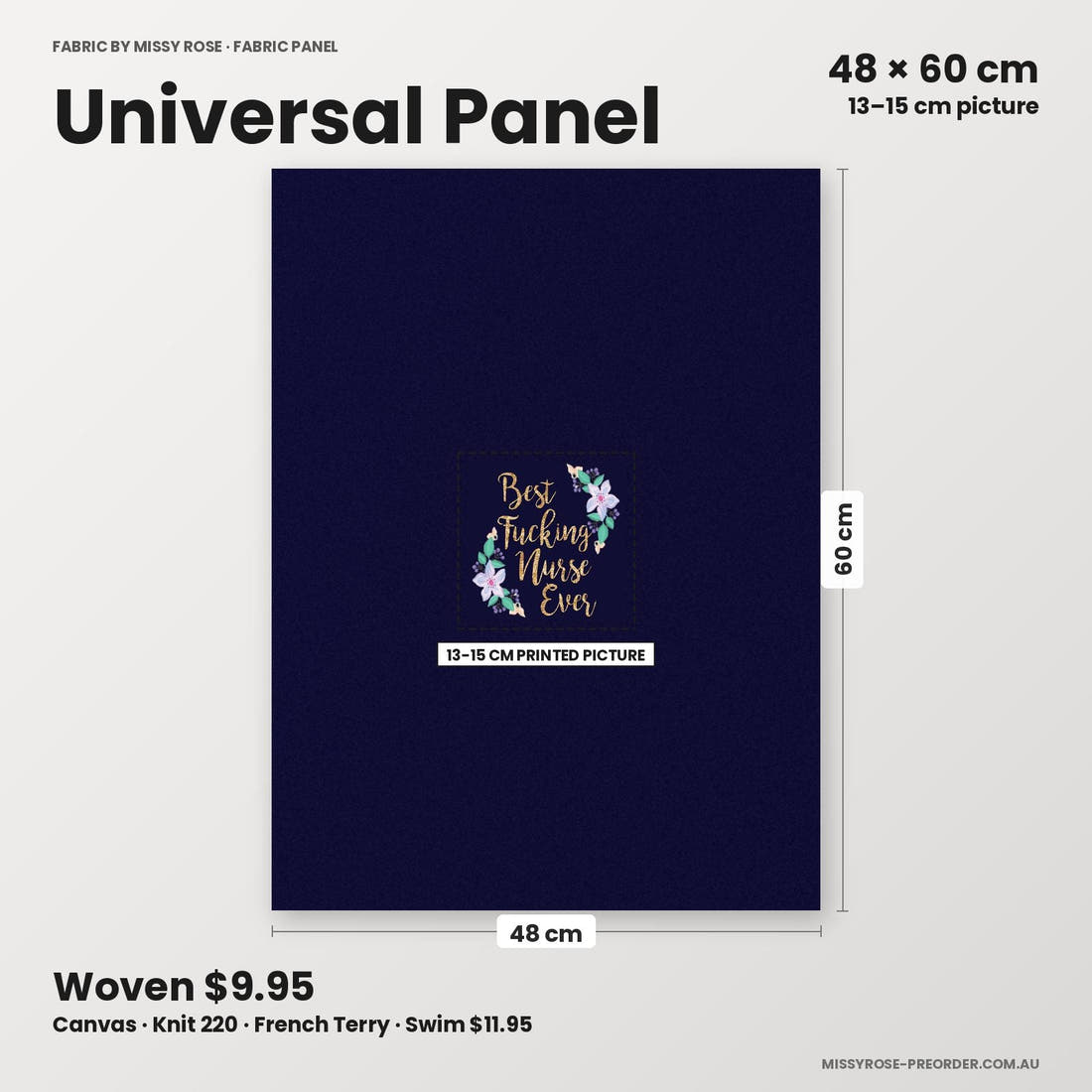 Profanity Fabric Panel 109 universal panel sizing – 13–15 cm printed picture on 48 × 60 cm fabric | Fabric by Missy Rose