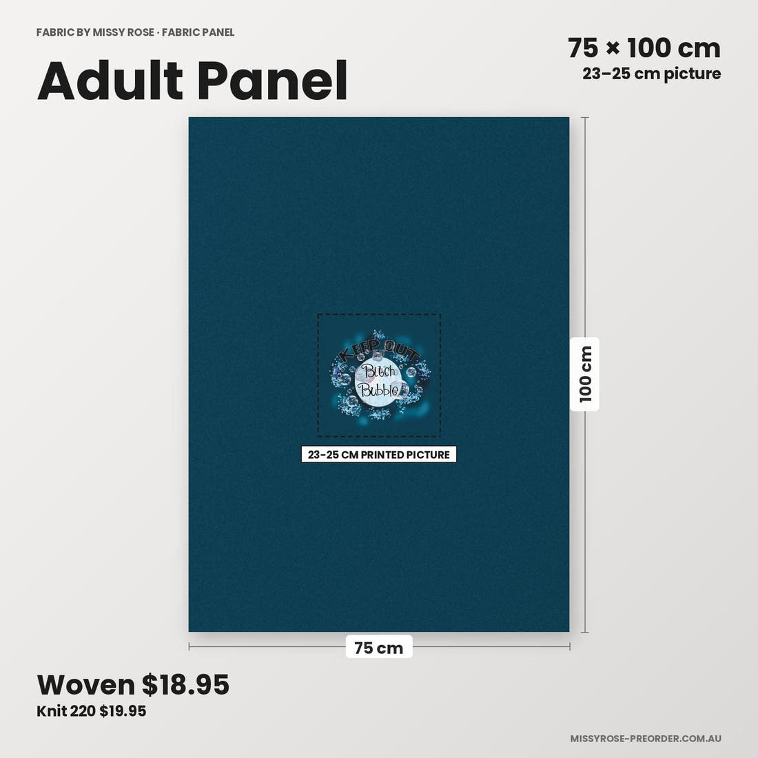 Profanity Fabric Panel 113 adult panel sizing – 23–25 cm printed picture on 75 × 100 cm fabric | Fabric by Missy Rose