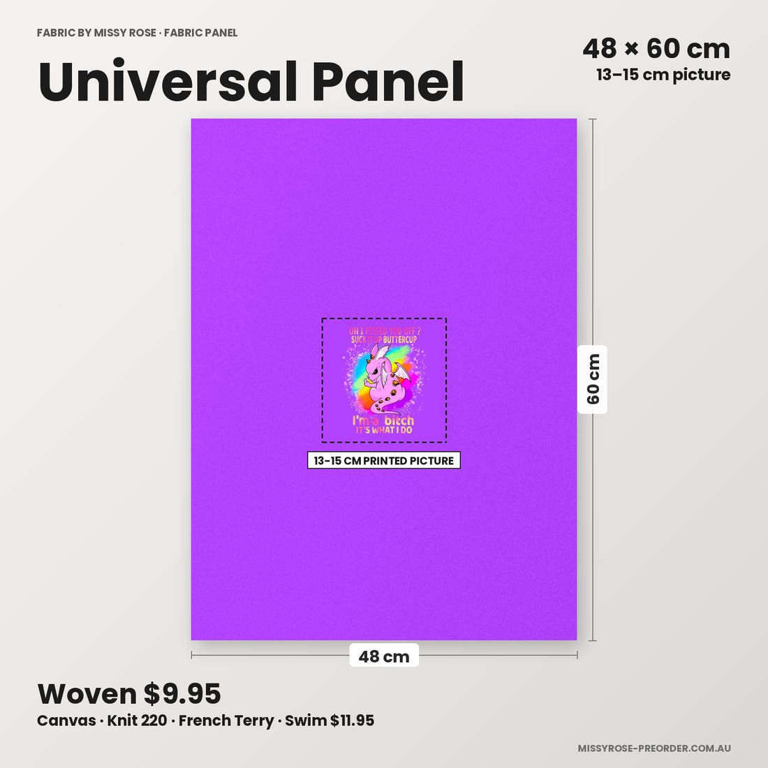 Profanity Fabric Panel 114 universal panel sizing – 13–15 cm printed picture on 48 × 60 cm fabric | Fabric by Missy Rose