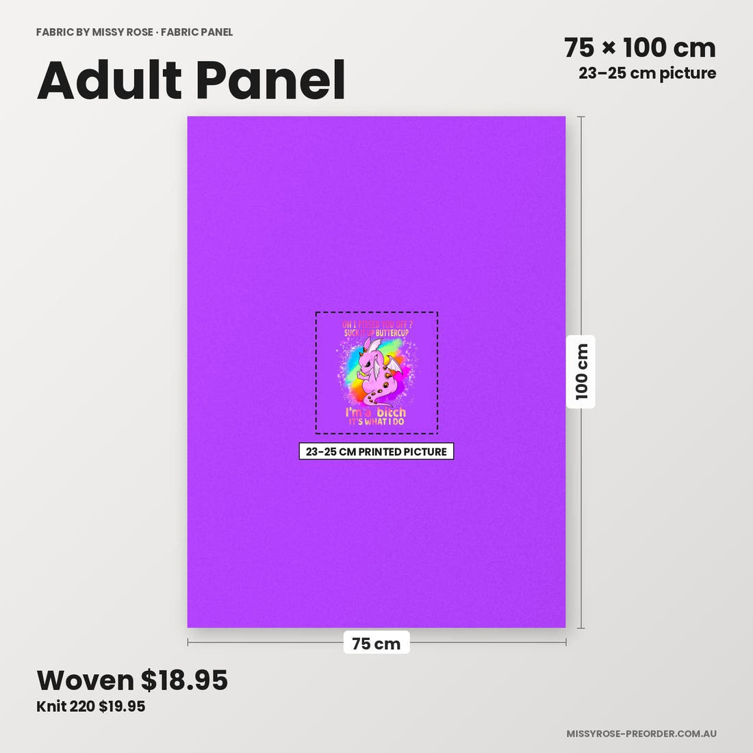 Profanity Fabric Panel 114 adult panel sizing – 23–25 cm printed picture on 75 × 100 cm fabric | Fabric by Missy Rose