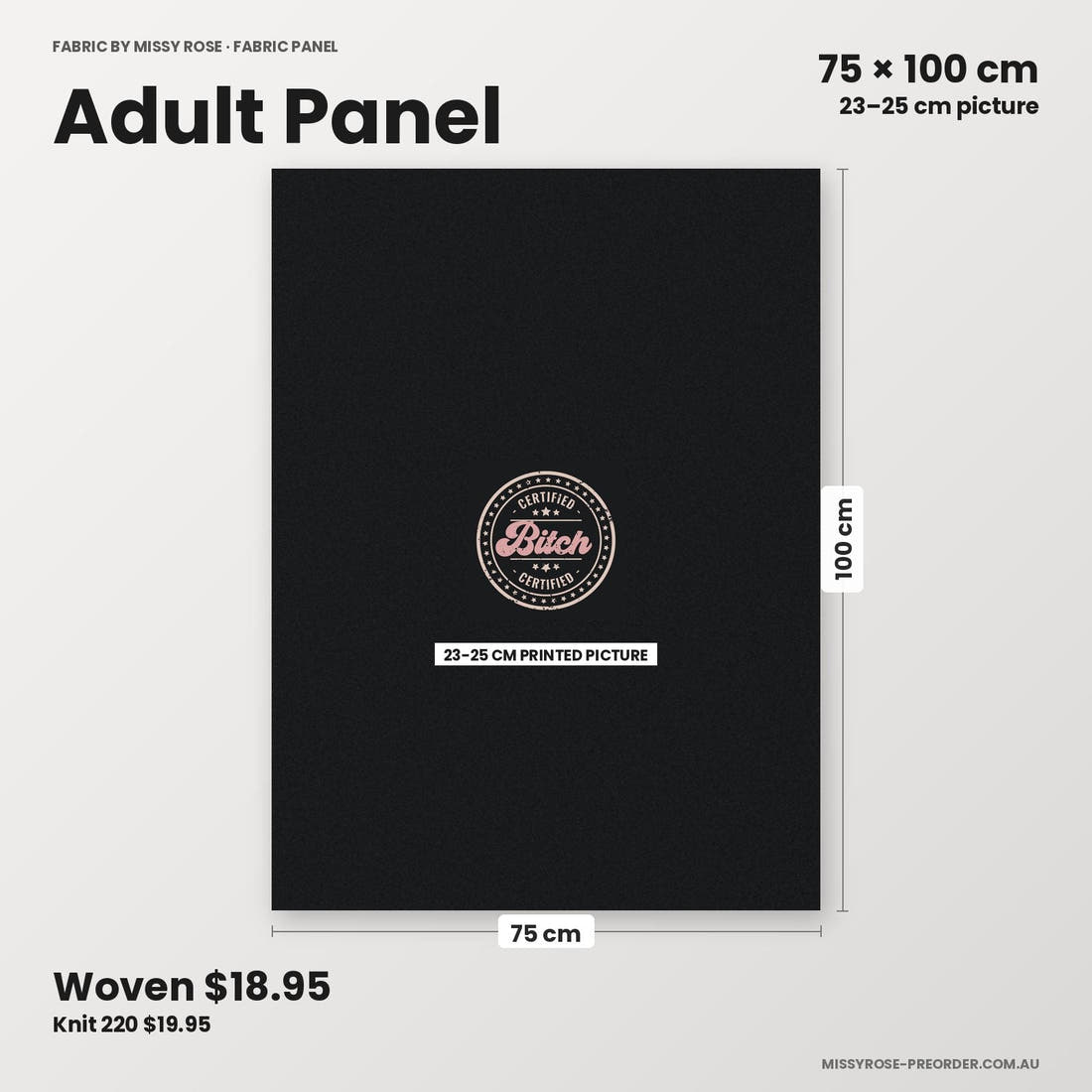 Profanity Fabric Panel 117 adult panel sizing – 23–25 cm printed picture on 75 × 100 cm fabric | Fabric by Missy Rose