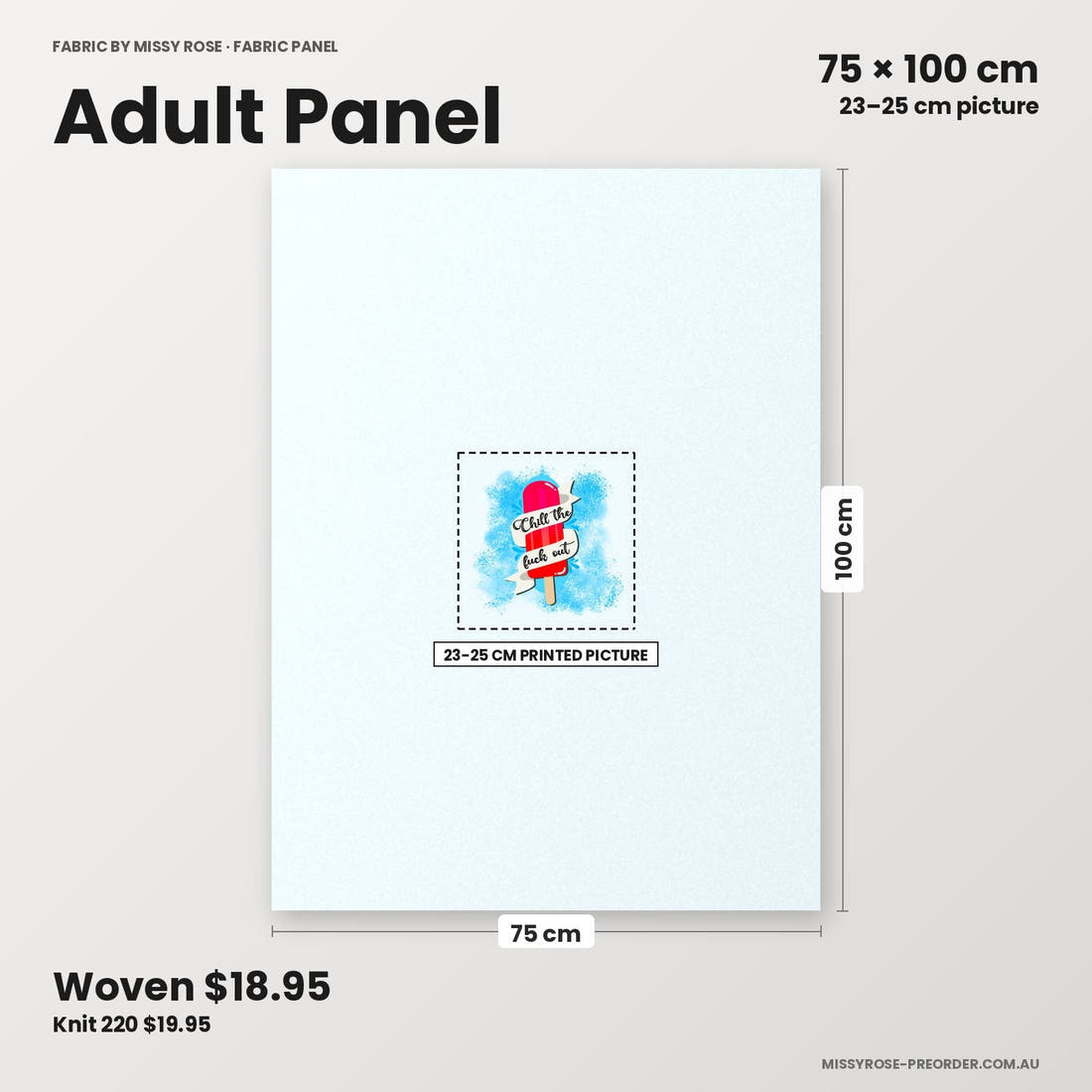 Profanity Fabric Panel 119 adult panel sizing – 23–25 cm printed picture on 75 × 100 cm fabric | Fabric by Missy Rose