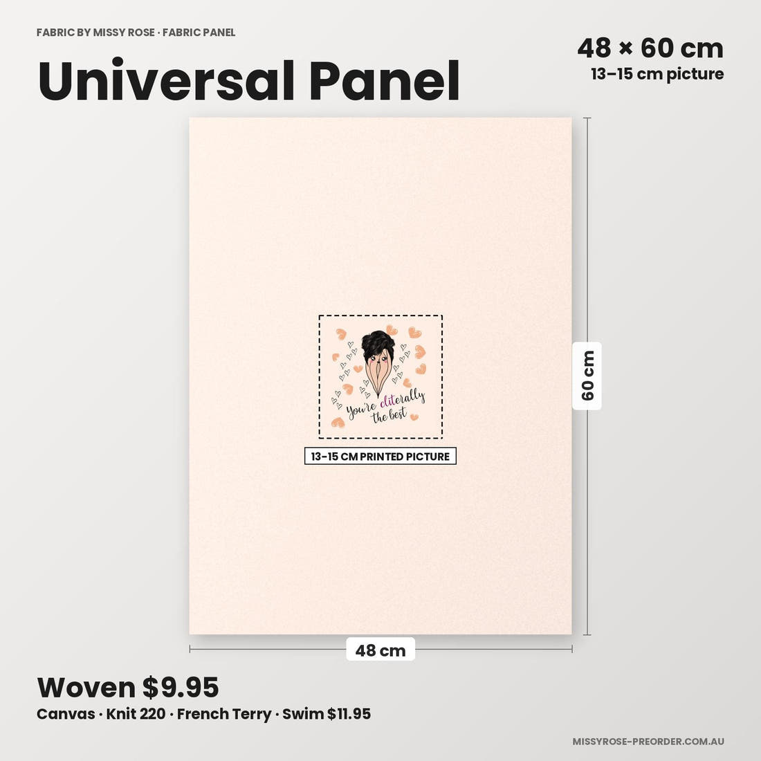 Profanity Fabric Panel 121 universal panel sizing – 13–15 cm printed picture on 48 × 60 cm fabric | Fabric by Missy Rose