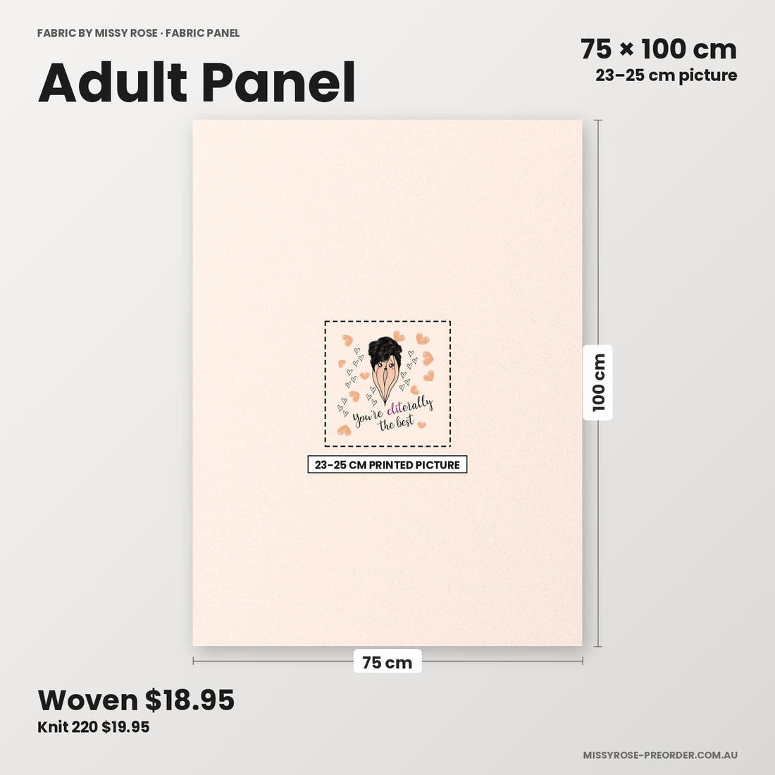 Profanity Fabric Panel 121 adult panel sizing – 23–25 cm printed picture on 75 × 100 cm fabric | Fabric by Missy Rose