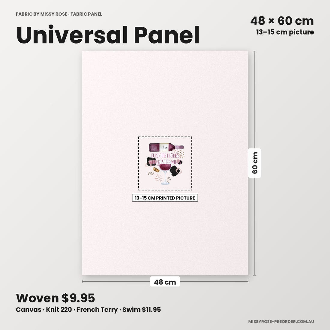 Profanity Fabric Panel 122 universal panel sizing – 13–15 cm printed picture on 48 × 60 cm fabric | Fabric by Missy Rose