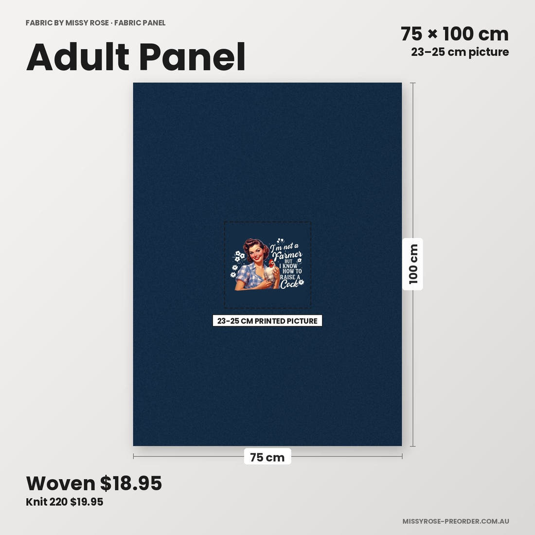 Profanity Fabric Panel 123 adult panel sizing – 23–25 cm printed picture on 75 × 100 cm fabric | Fabric by Missy Rose