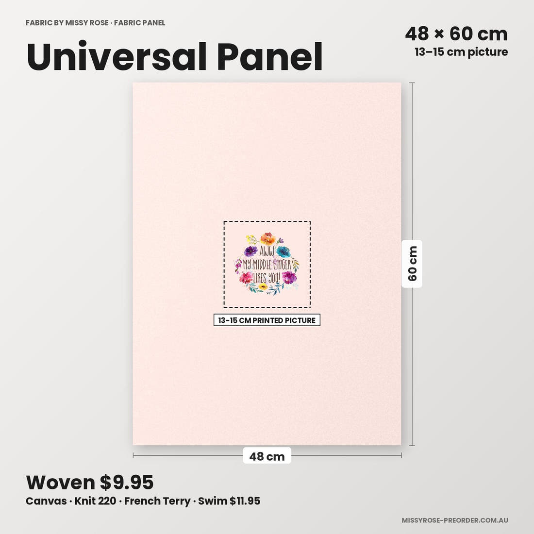 Profanity Fabric Panel 126 universal panel sizing – 13–15 cm printed picture on 48 × 60 cm fabric | Fabric by Missy Rose
