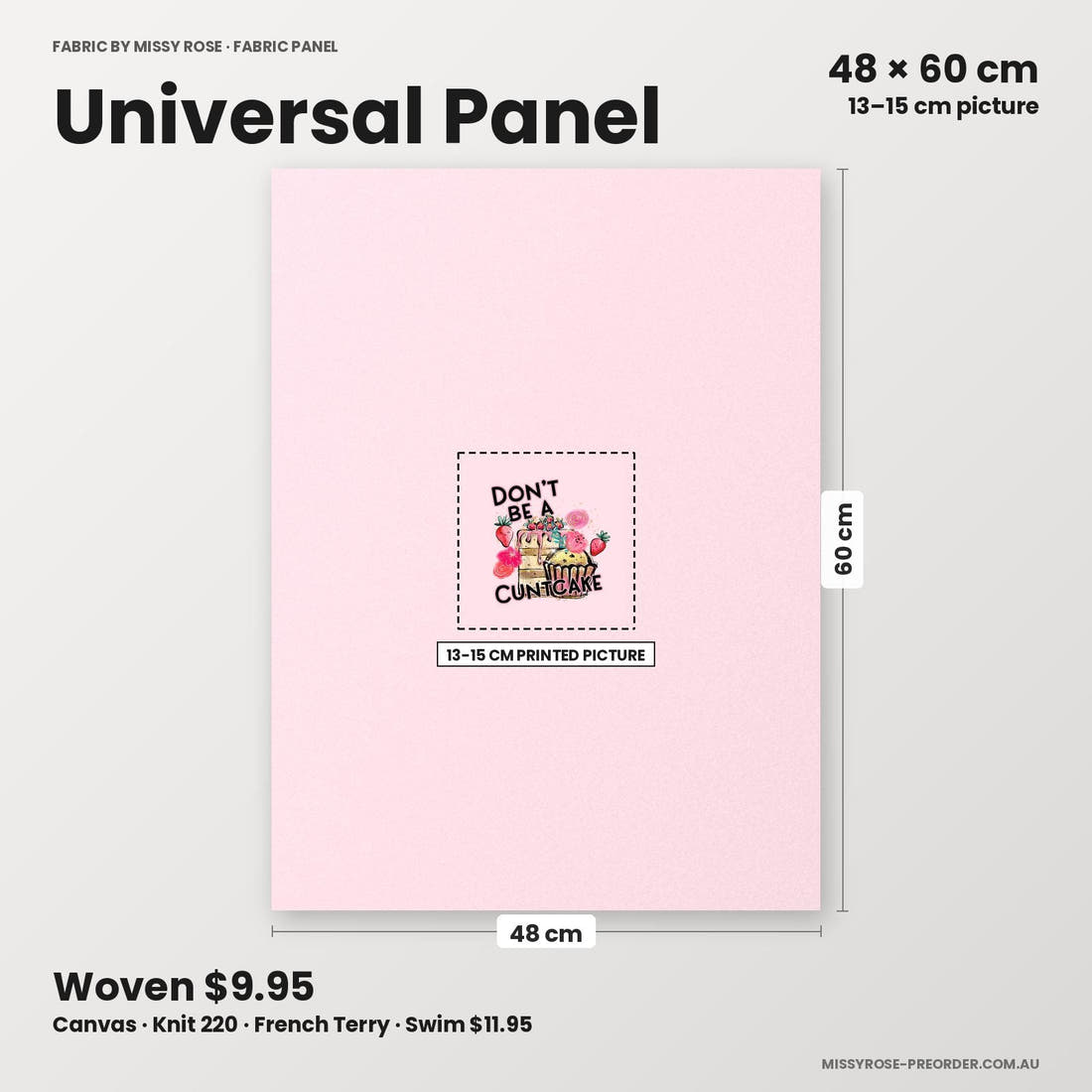 Profanity Fabric Panel 131 universal panel sizing – 13–15 cm printed picture on 48 × 60 cm fabric | Fabric by Missy Rose