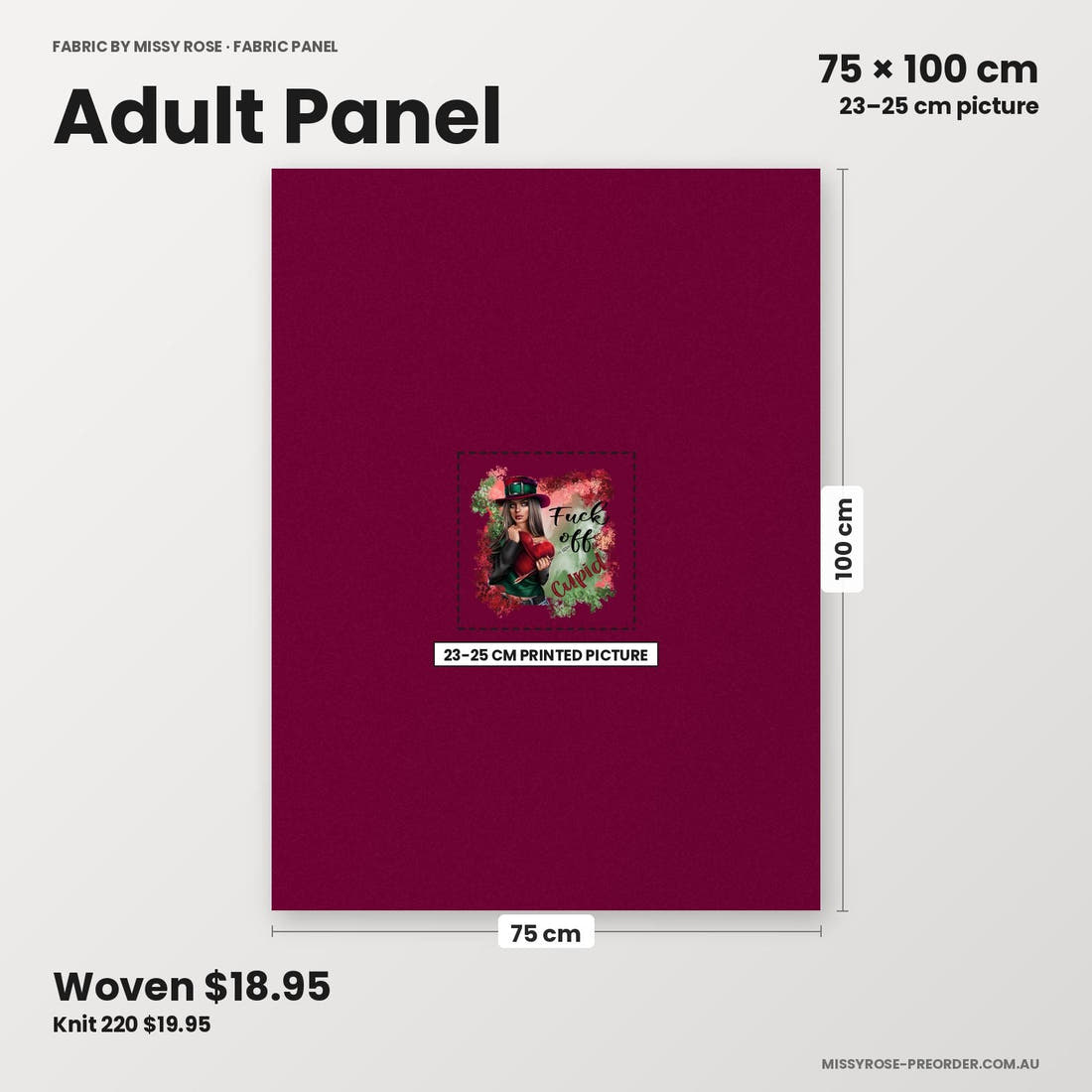 Profanity Fabric Panel 132 adult panel sizing – 23–25 cm printed picture on 75 × 100 cm fabric | Fabric by Missy Rose