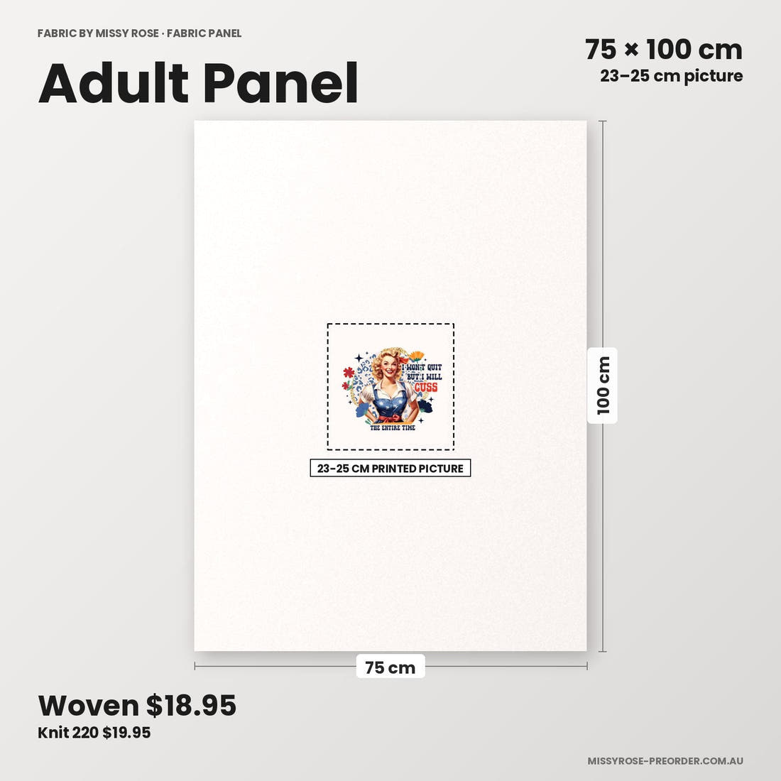 Profanity Fabric Panel 133 adult panel sizing – 23–25 cm printed picture on 75 × 100 cm fabric | Fabric by Missy Rose