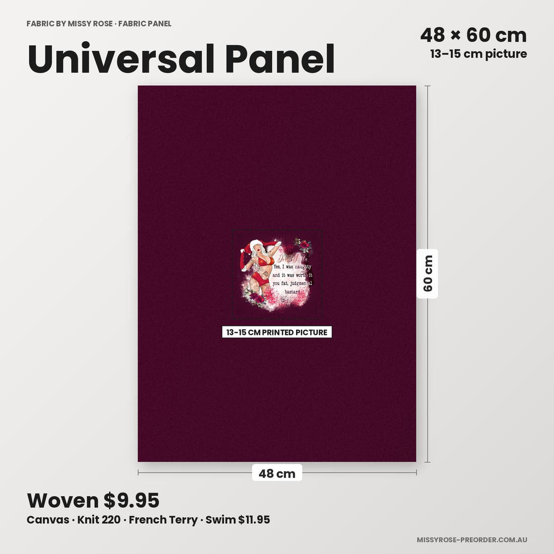 Profanity Fabric Panel 138 universal panel sizing – 13–15 cm printed picture on 48 × 60 cm fabric | Fabric by Missy Rose