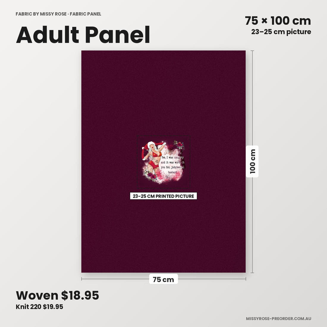 Profanity Fabric Panel 138 adult panel sizing – 23–25 cm printed picture on 75 × 100 cm fabric | Fabric by Missy Rose
