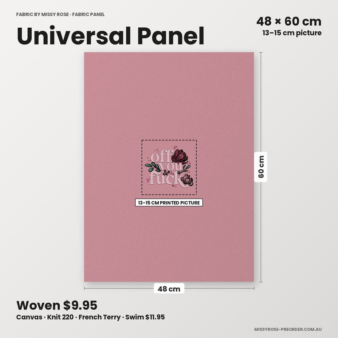 Profanity Fabric Panel 14 universal panel sizing – 13–15 cm printed picture on 48 × 60 cm fabric | Fabric by Missy Rose