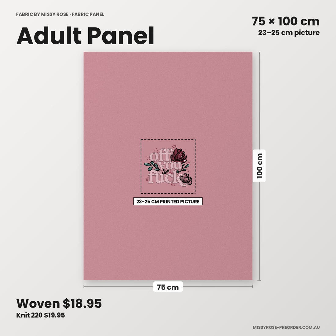 Profanity Fabric Panel 14 adult panel sizing – 23–25 cm printed picture on 75 × 100 cm fabric | Fabric by Missy Rose