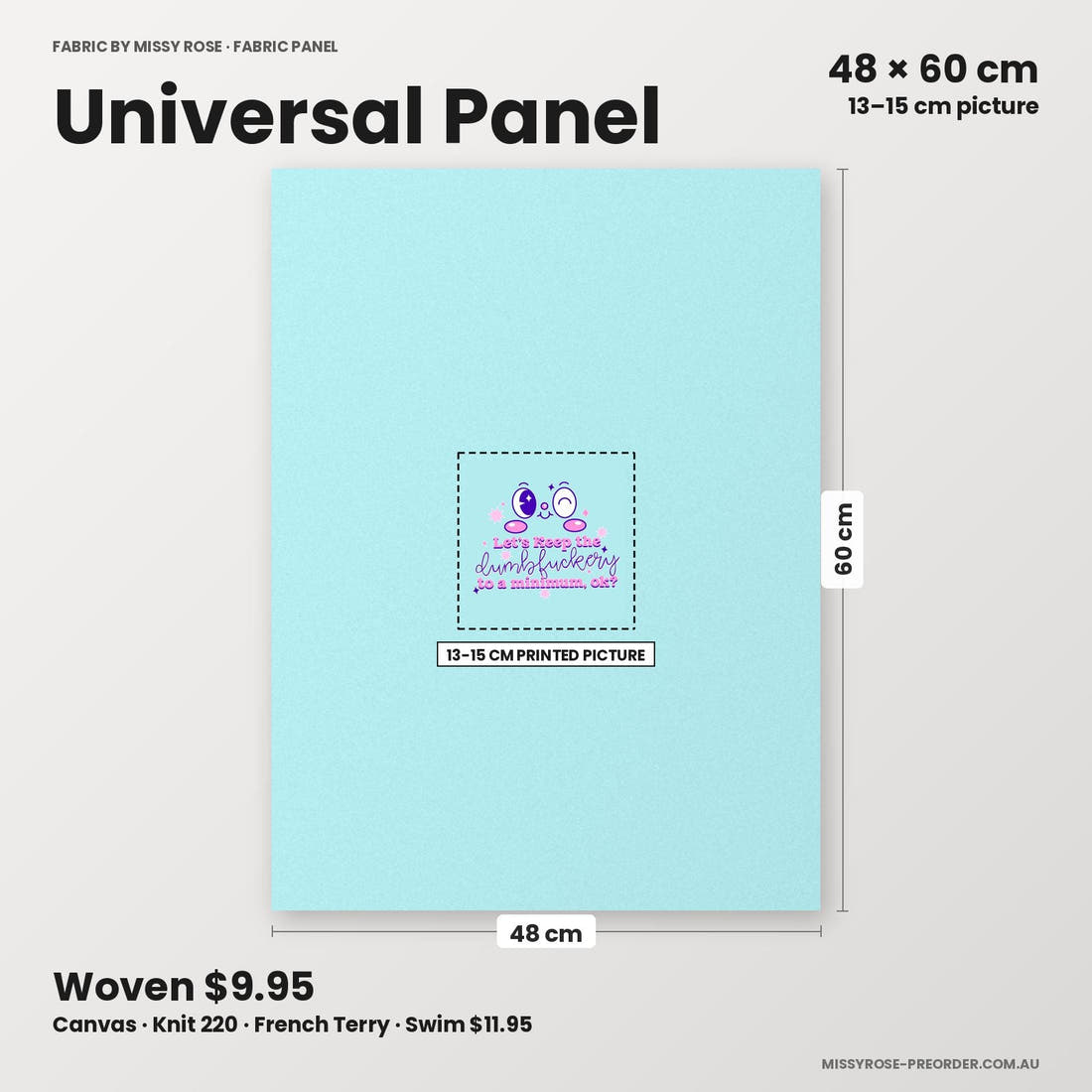 Profanity Fabric Panel 149 universal panel sizing – 13–15 cm printed picture on 48 × 60 cm fabric | Fabric by Missy Rose