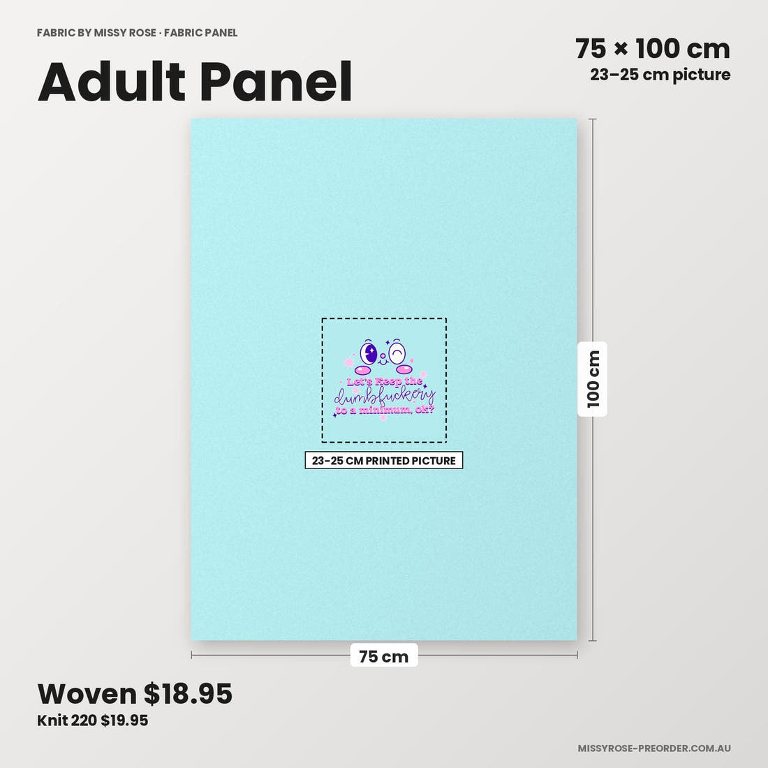 Profanity Fabric Panel 149 adult panel sizing – 23–25 cm printed picture on 75 × 100 cm fabric | Fabric by Missy Rose