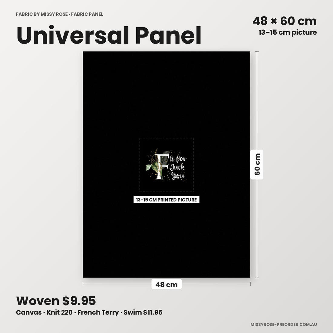 Profanity Fabric Panel 154 universal panel sizing – 13–15 cm printed picture on 48 × 60 cm fabric | Fabric by Missy Rose