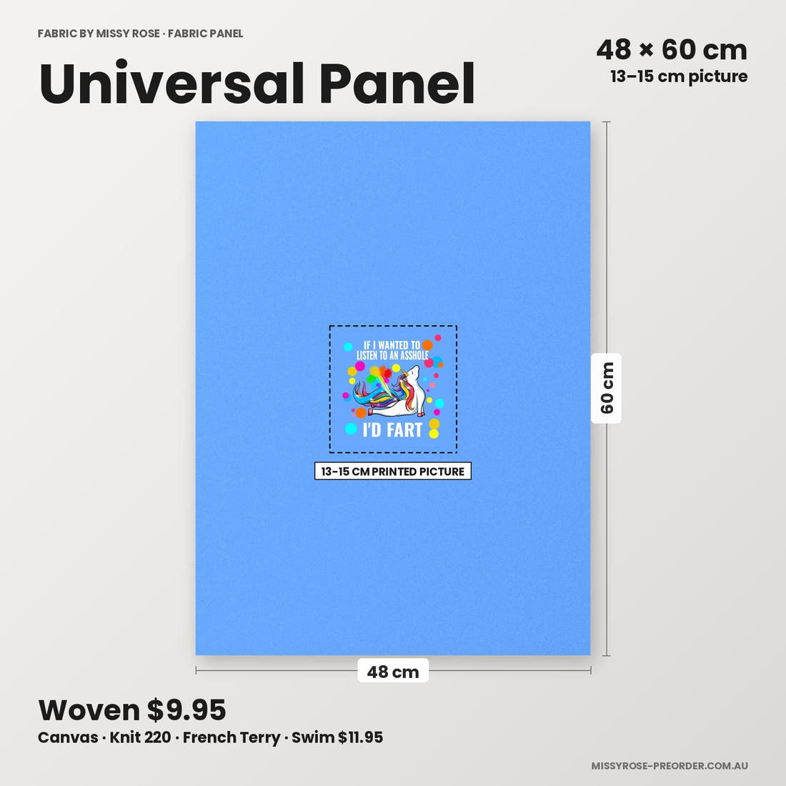 Profanity Fabric Panel 155 universal panel sizing – 13–15 cm printed picture on 48 × 60 cm fabric | Fabric by Missy Rose