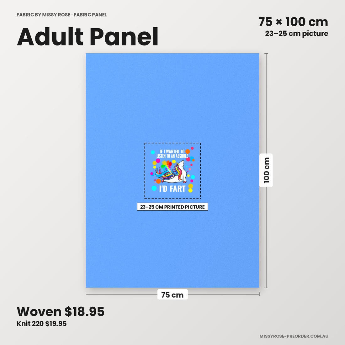 Profanity Fabric Panel 155 adult panel sizing – 23–25 cm printed picture on 75 × 100 cm fabric | Fabric by Missy Rose