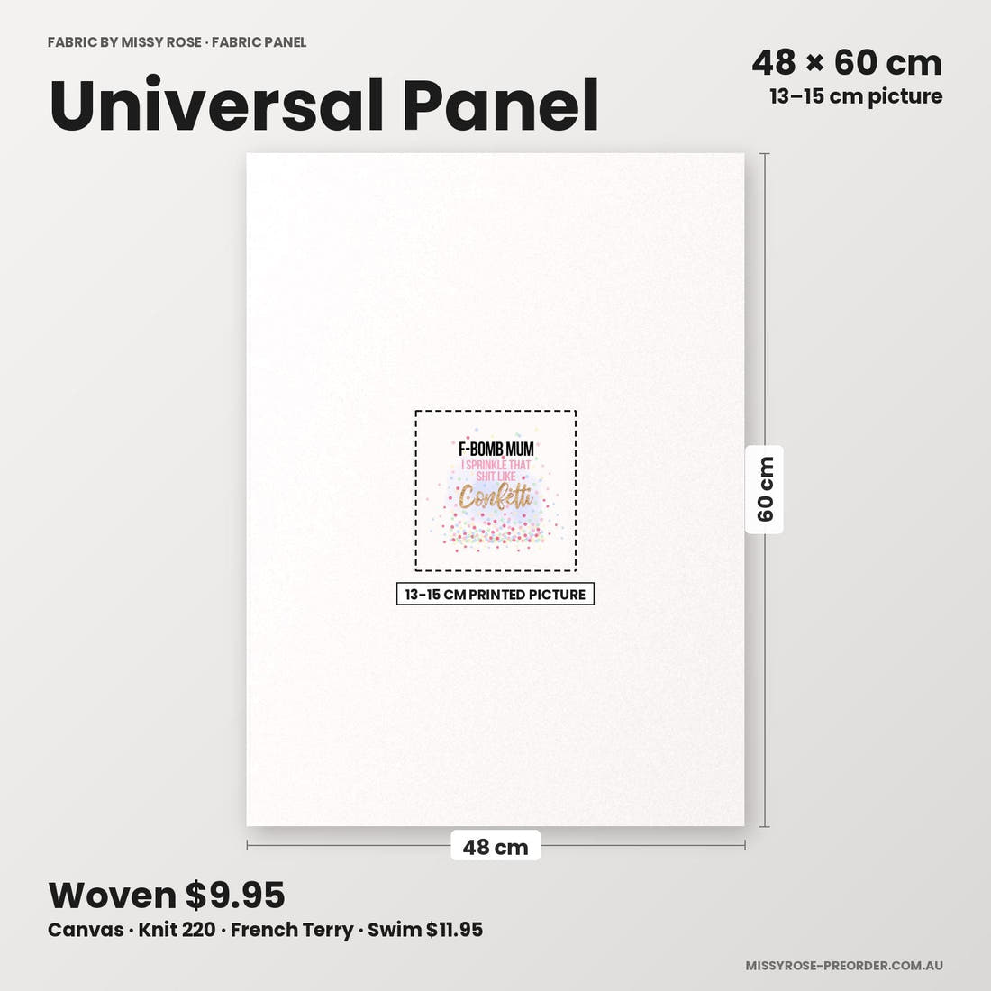 Profanity Fabric Panel 156 universal panel sizing – 13–15 cm printed picture on 48 × 60 cm fabric | Fabric by Missy Rose