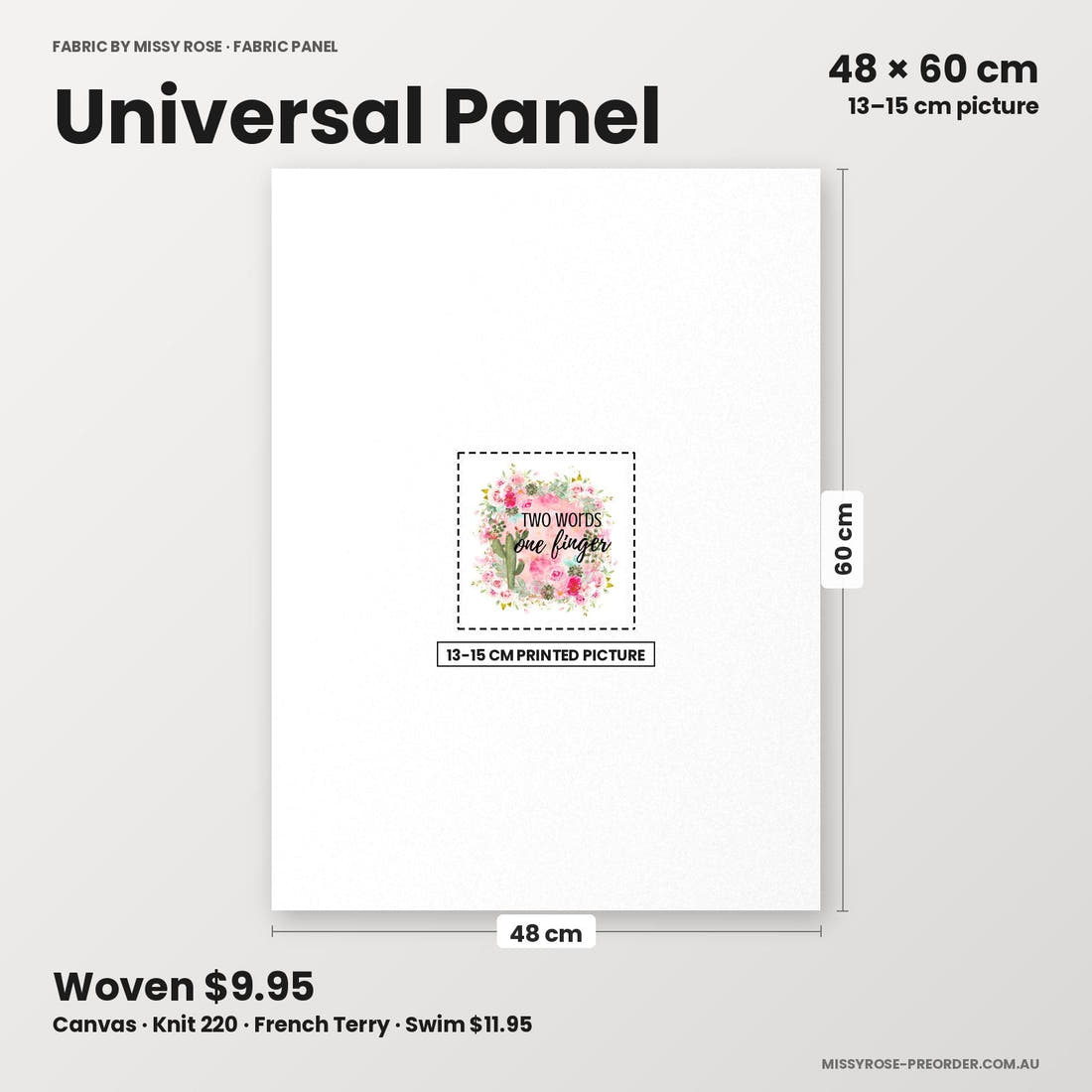 Profanity Fabric Panel 158 universal panel sizing – 13–15 cm printed picture on 48 × 60 cm fabric | Fabric by Missy Rose