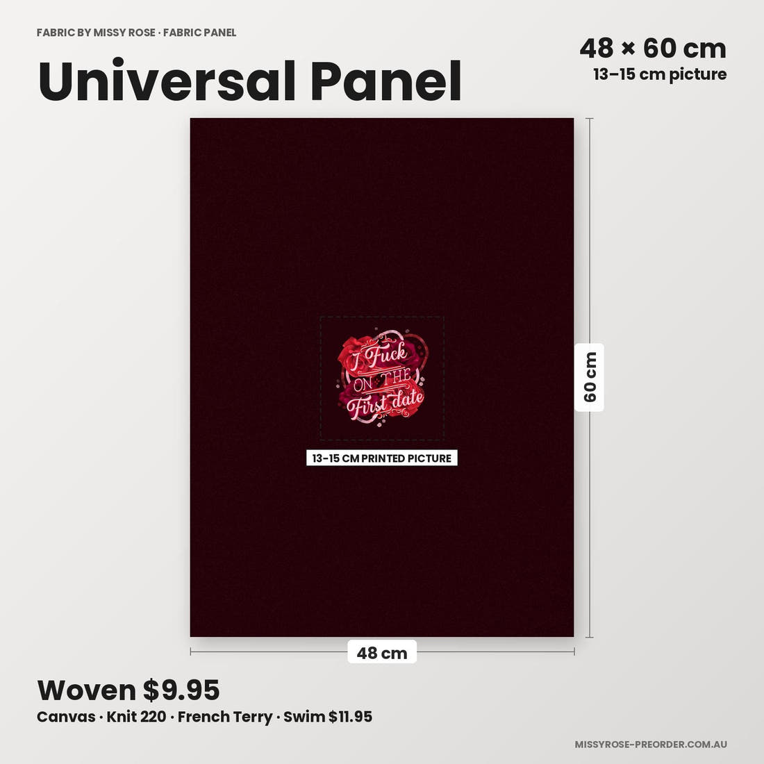 Profanity Fabric Panel 159 universal panel sizing – 13–15 cm printed picture on 48 × 60 cm fabric | Fabric by Missy Rose