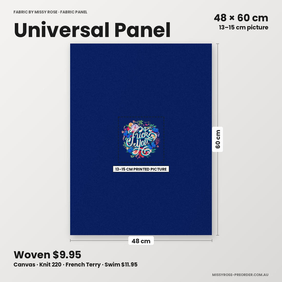 Profanity Fabric Panel 162 universal panel sizing – 13–15 cm printed picture on 48 × 60 cm fabric | Fabric by Missy Rose