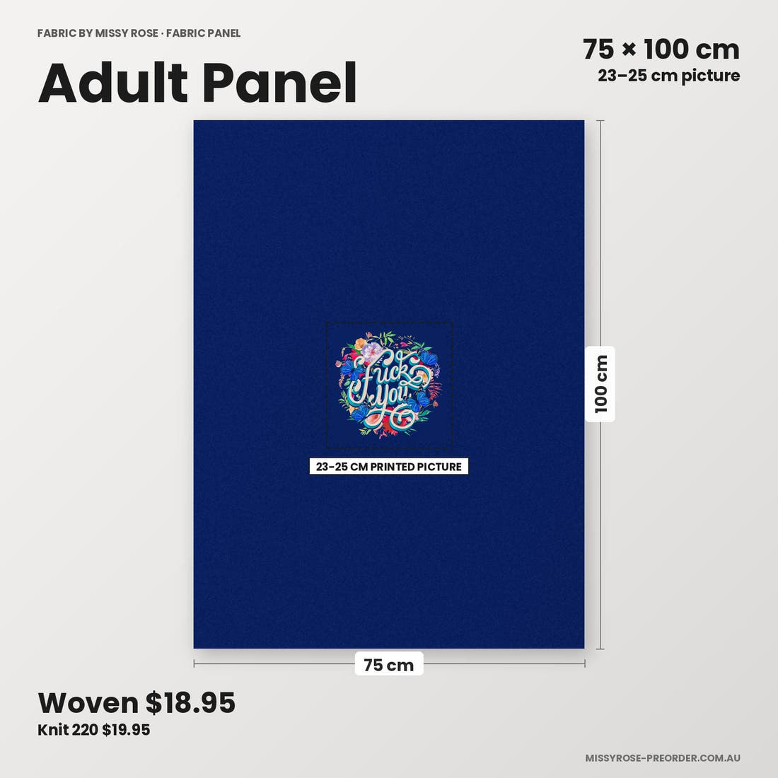 Profanity Fabric Panel 162 adult panel sizing – 23–25 cm printed picture on 75 × 100 cm fabric | Fabric by Missy Rose