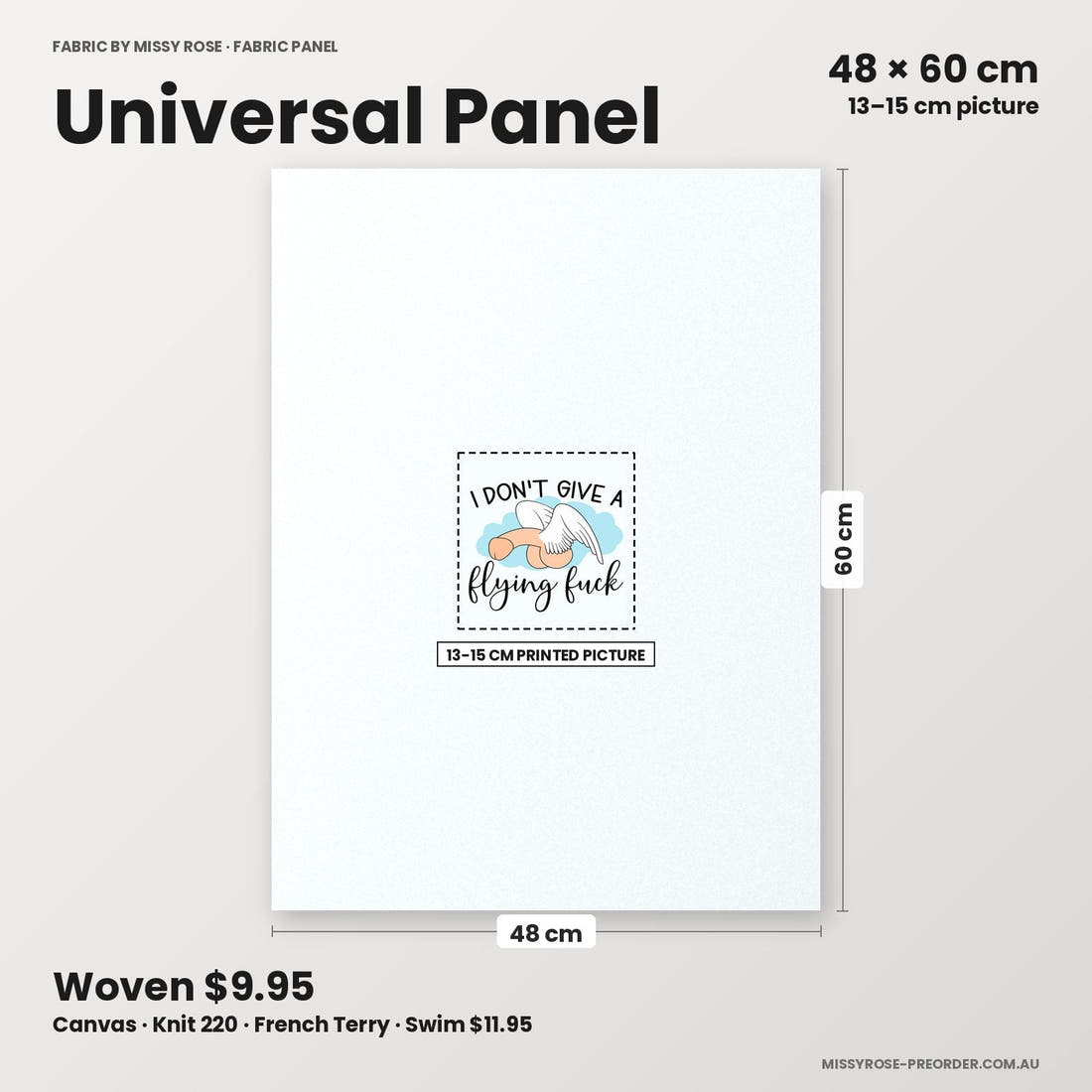 Profanity Fabric Panel 165 universal panel sizing – 13–15 cm printed picture on 48 × 60 cm fabric | Fabric by Missy Rose