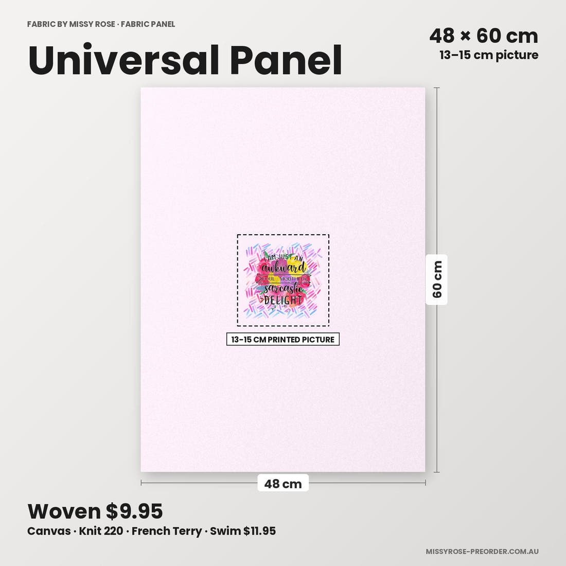 Profanity Fabric Panel 166 universal panel sizing – 13–15 cm printed picture on 48 × 60 cm fabric | Fabric by Missy Rose