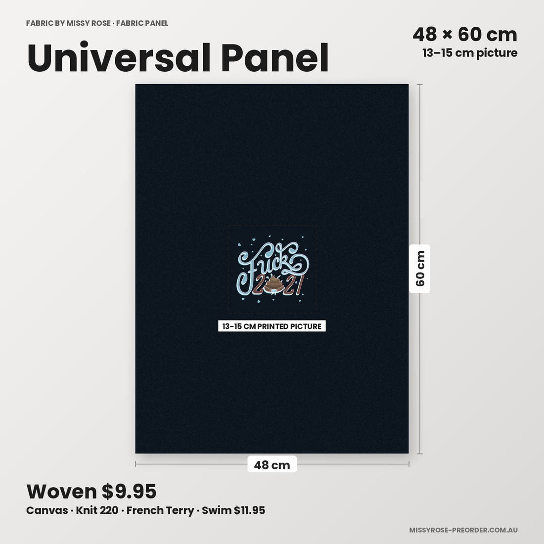 Profanity Fabric Panel 173 universal panel sizing – 13–15 cm printed picture on 48 × 60 cm fabric | Fabric by Missy Rose