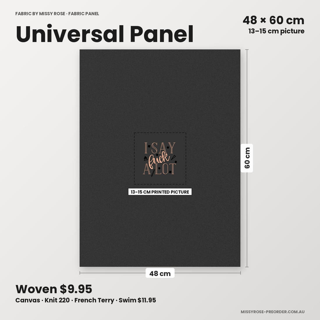 Profanity Fabric Panel 174 universal panel sizing – 13–15 cm printed picture on 48 × 60 cm fabric | Fabric by Missy Rose
