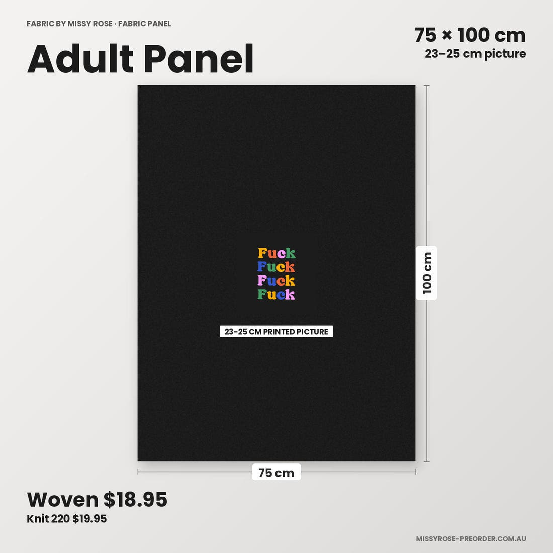 Profanity Fabric Panel 176 adult panel sizing – 23–25 cm printed picture on 75 × 100 cm fabric | Fabric by Missy Rose