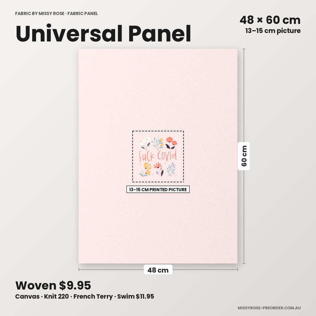 Profanity Fabric Panel 177 universal panel sizing – 13–15 cm printed picture on 48 × 60 cm fabric | Fabric by Missy Rose