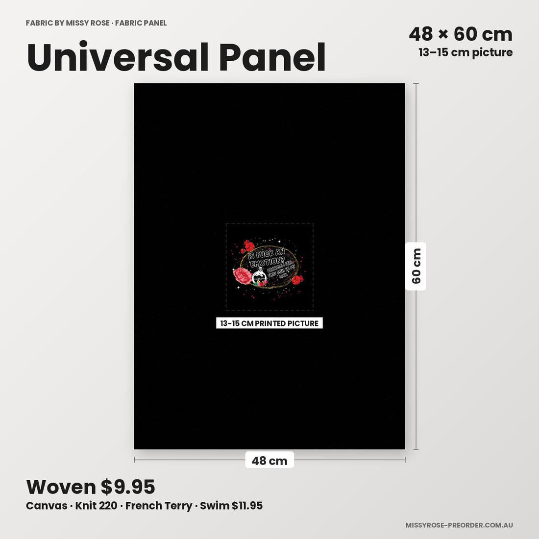 Profanity Fabric Panel 178 universal panel sizing – 13–15 cm printed picture on 48 × 60 cm fabric | Fabric by Missy Rose