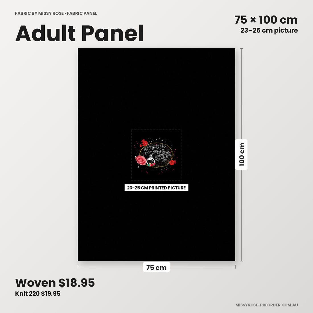 Profanity Fabric Panel 178 adult panel sizing – 23–25 cm printed picture on 75 × 100 cm fabric | Fabric by Missy Rose