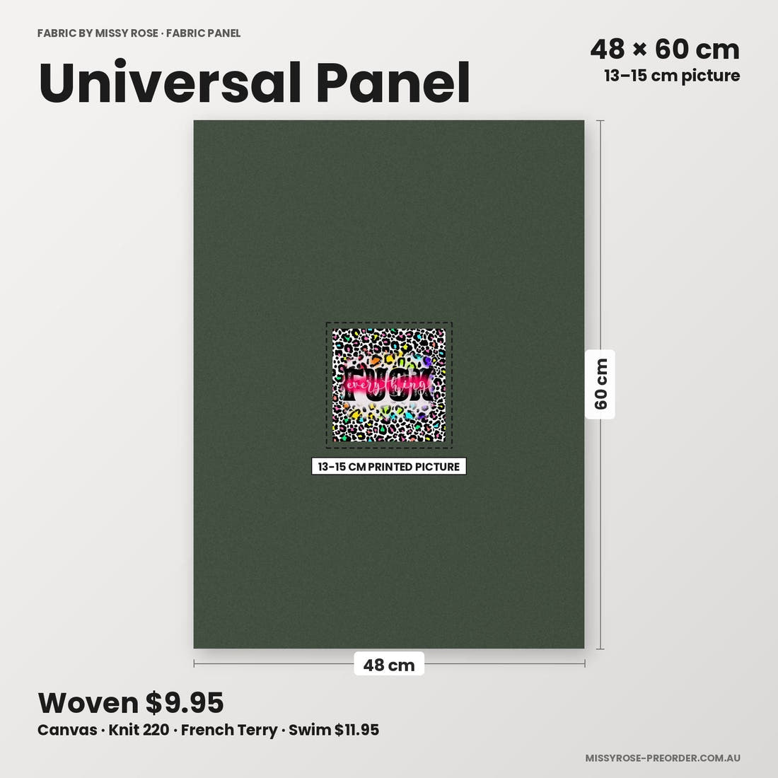 Profanity Fabric Panel 180 universal panel sizing – 13–15 cm printed picture on 48 × 60 cm fabric | Fabric by Missy Rose