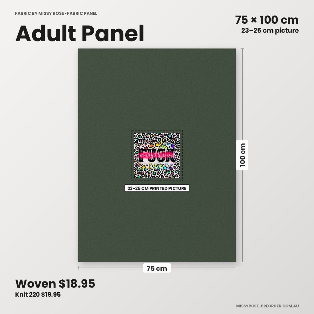 Profanity Fabric Panel 180 adult panel sizing – 23–25 cm printed picture on 75 × 100 cm fabric | Fabric by Missy Rose