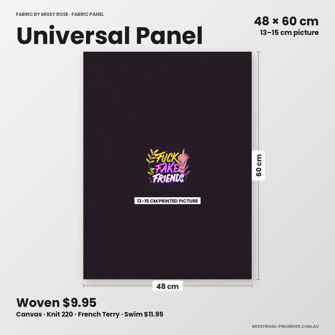 Profanity Fabric Panel 181 universal panel sizing – 13–15 cm printed picture on 48 × 60 cm fabric | Fabric by Missy Rose