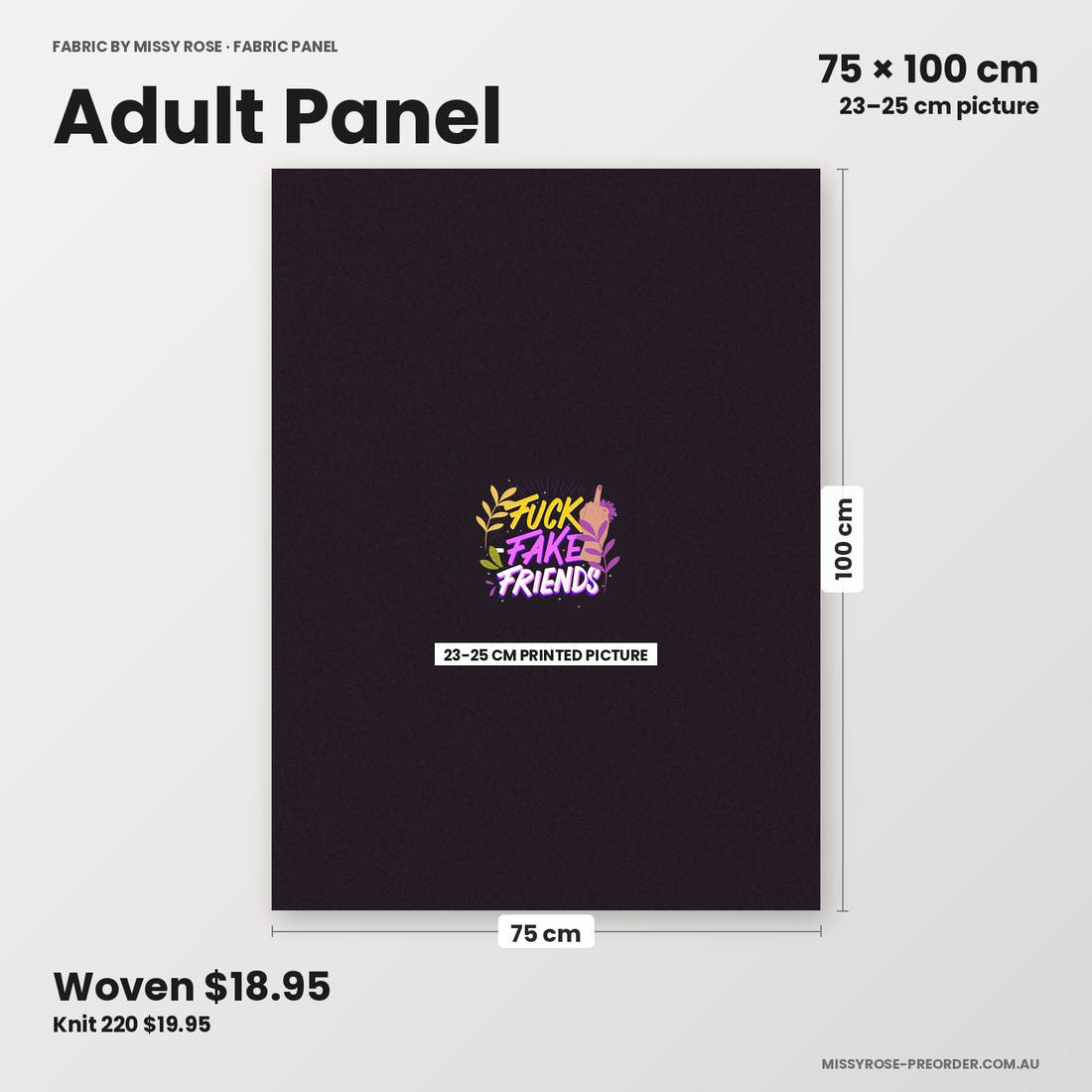 Profanity Fabric Panel 181 adult panel sizing – 23–25 cm printed picture on 75 × 100 cm fabric | Fabric by Missy Rose