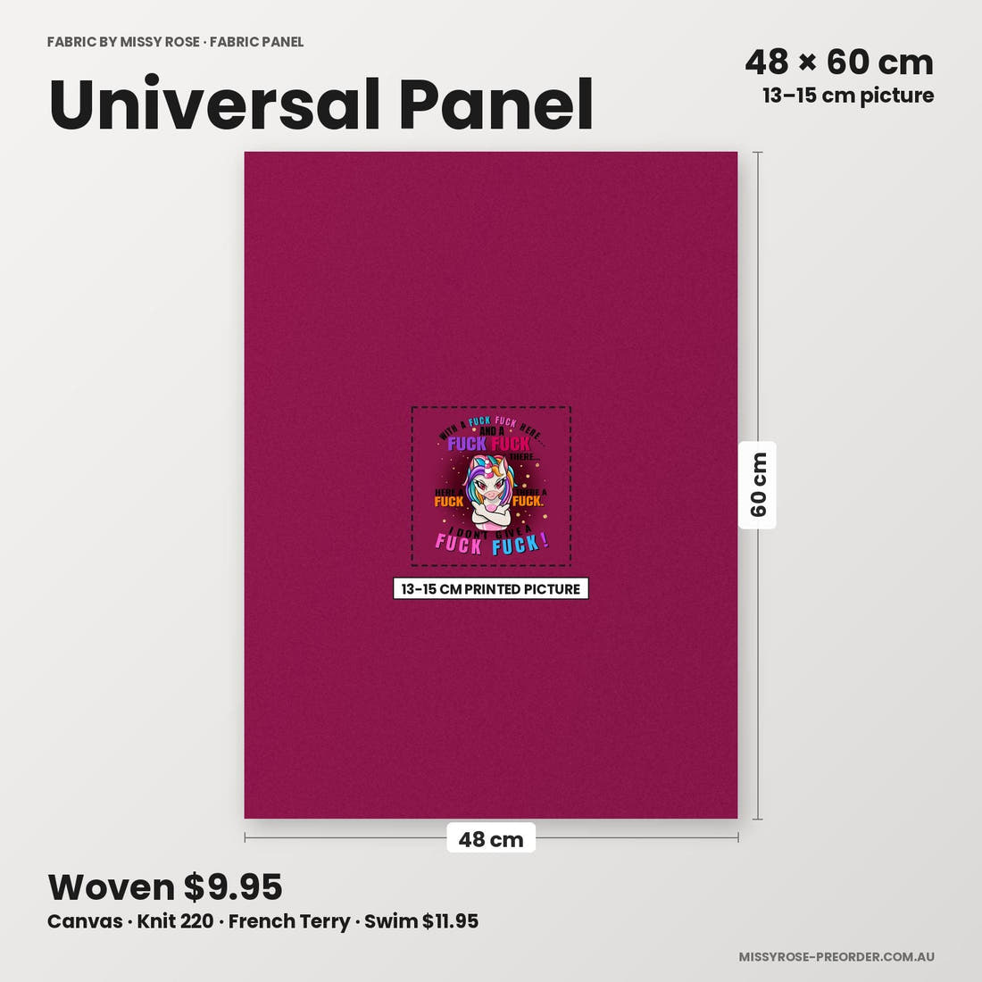 Profanity Fabric Panel 182 universal panel sizing – 13–15 cm printed picture on 48 × 60 cm fabric | Fabric by Missy Rose