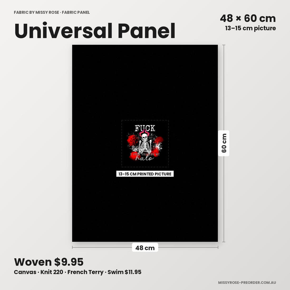Profanity Fabric Panel 183 universal panel sizing – 13–15 cm printed picture on 48 × 60 cm fabric | Fabric by Missy Rose