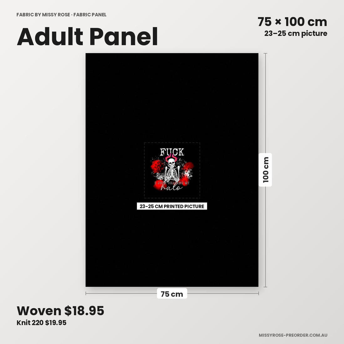 Profanity Fabric Panel 183 adult panel sizing – 23–25 cm printed picture on 75 × 100 cm fabric | Fabric by Missy Rose